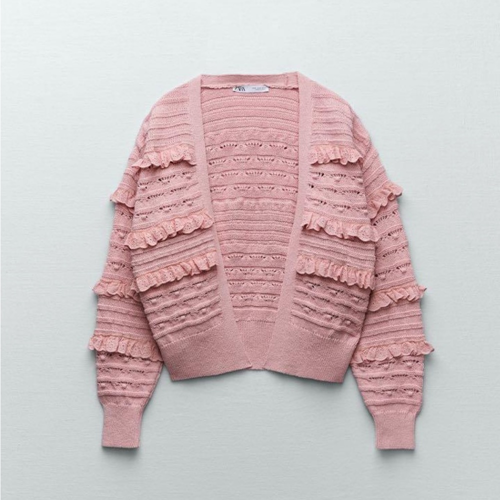 Zara pink ruffle eyelet cardigan NWOT